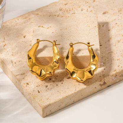 Wave Hoops Earrings, Gold Plated nugget earrings